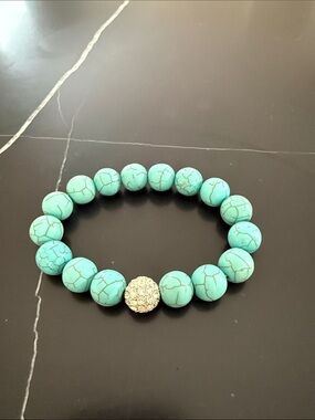 Turquoise Beaded Stretch Bracelet with Pave Accent